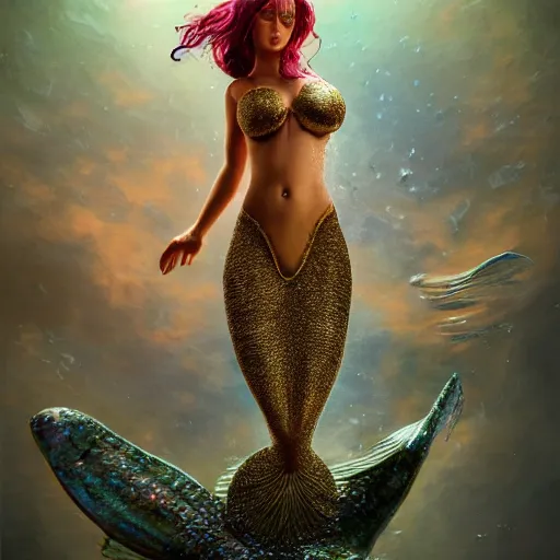 Prompt: full body pose, hyperrealistic mixed media painting of beautiful mermaid, dim volumetric lighting, 8 k, octane beautifully detailed render, extremely hyper detailed, intricate, epic composition, cinematic lighting, masterpiece, trending on artstation, very very detailed, masterpiece, stunning, hdr, smooth, sharp focus, high resolution, award, winning photo, dslr, 5 0 mm