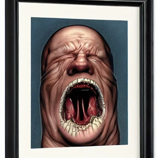 Image similar to man with a zipper as a mouth by gerald brom