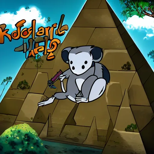 Image similar to a koala adventure in a pyramid in the style of tuomas korpi