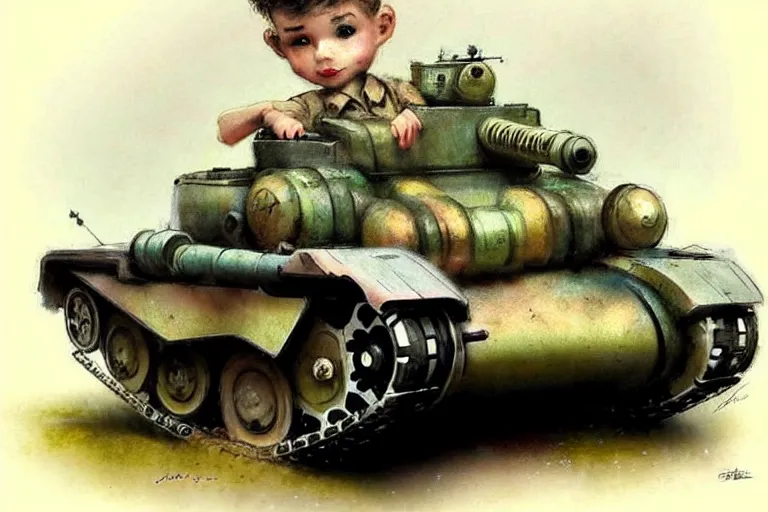 Image similar to (((((1950s boy and his small pet robot toy retro army tank . muted colors.))))) by Jean-Baptiste Monge !!!!!!!!!!!!!!!!!!!!!!!!!!!