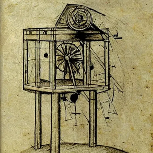 Prompt: sketches of a time travel machine designed by leonardo da vinci