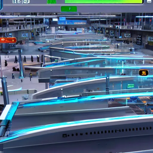 Image similar to screenshot from a 3 d video game about airport conveyor belts