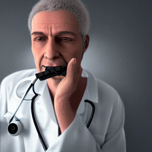 Prompt: doctor holding Ophthalmoscope in a hospital, 3d render, octane render, detailed, intricate, sci-fi,