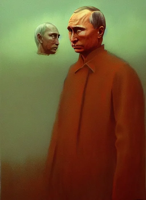 Image similar to Painting in a style of Beksinski featuring Vladimir Putin