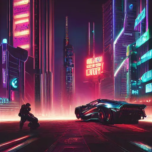 Image similar to cyberpunk 2 0 7 7 night city, highly detailed, oil painting, dark, dramatic,