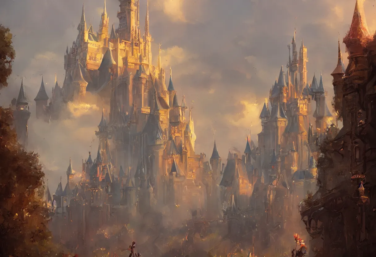 Image similar to a painting of disney castel trending on artstation in the style of greg rutkowski