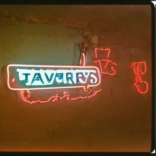 Image similar to old polaroids of taverns in northern namibia with neon signage