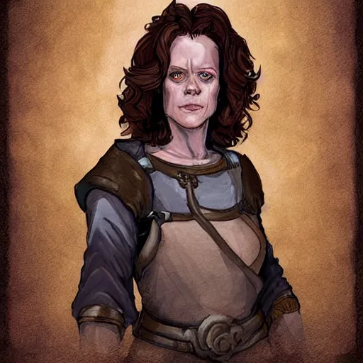 Image similar to sigourney weaver as a d & d dwarf cleric, fantasy art, digital art, character portrait