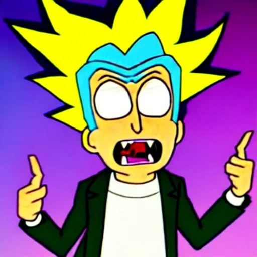 Image similar to rick sanchez of rick & morty going super saiyan