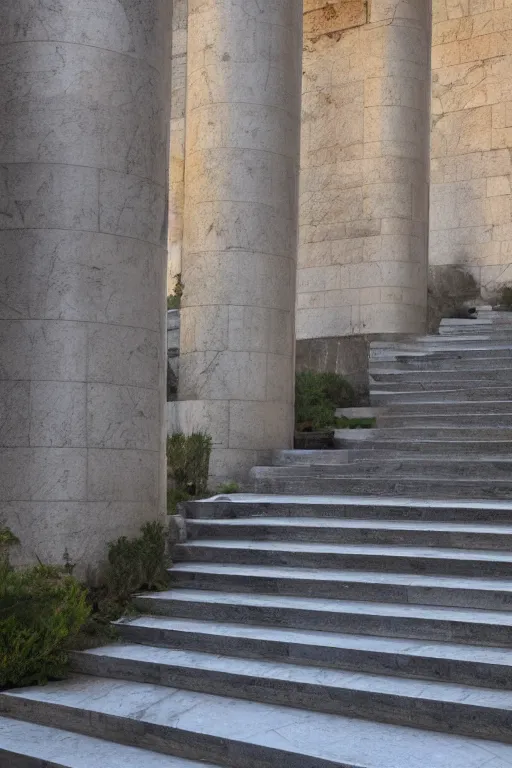 Image similar to marble steps with pillars mountains in background by gret rutkowski