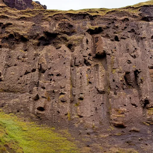 Prompt: Petra on the wall of a cliff face on the north coast of Iceland