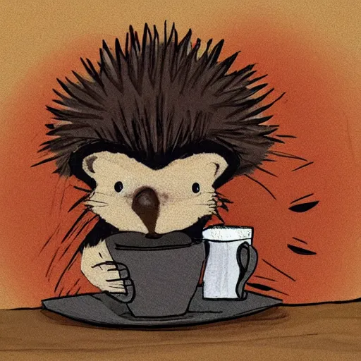 Prompt: hedgehog making coffee