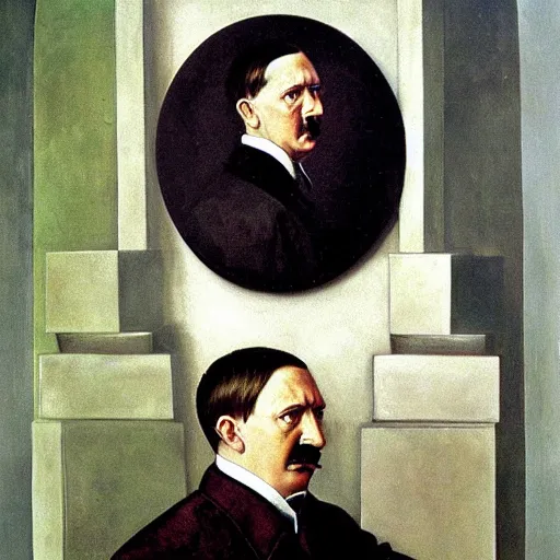 Image similar to ‘Portrait of Adolf Hitler in womens clothes, renaissance painting’