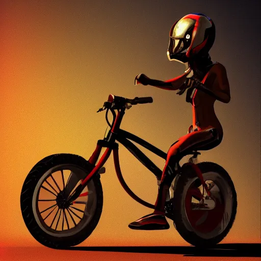 Image similar to humanoid on basic red bicycle artstation not detailed unreal