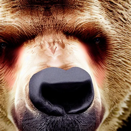 Image similar to vladimir putin kisses a bear, french kiss, lovely, insane details, clear face and eyes, textured, 8 k, professional photography