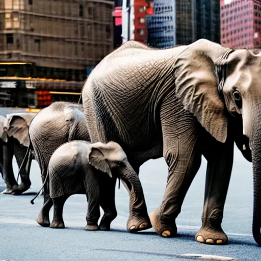 Prompt: Elephants stampeding in New York City