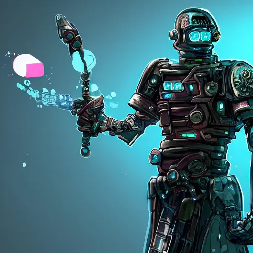 Image similar to Cyberpunk D&D Warforged