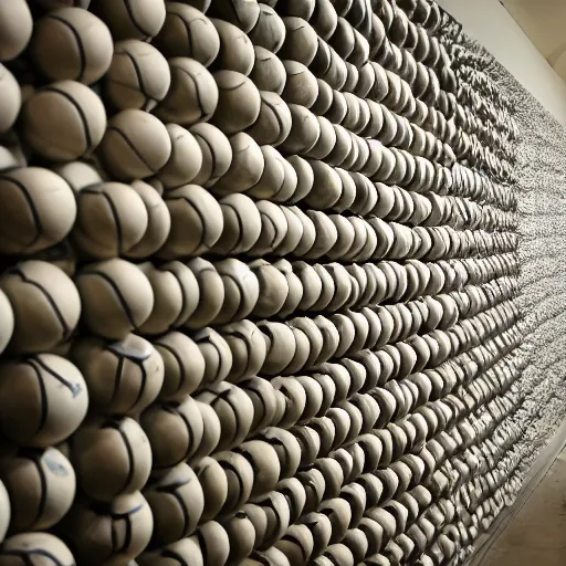 Image similar to wall of baseballs shaped like a tidal wave