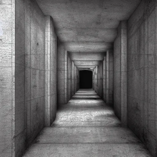 Image similar to gritty, cinematic, liminal space, 3d render, photorealism
