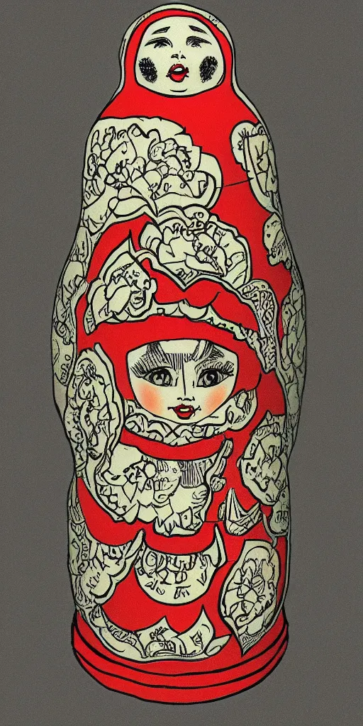 Image similar to matryoshka doll drawn by john tenniel