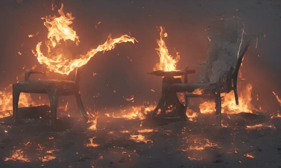 Prompt: a man work in very hot office with burning chairs, close up, featured in artstation, octane render, intricate, ultra detailed, fantasy, concept art, sharp focus, illustration, 8 k