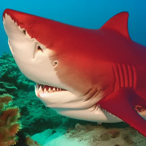 Image similar to shark with tentacle, red, underwater