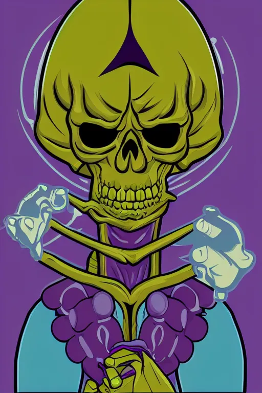 Image similar to A portrait of a skeletor that is a gangster, sticker, colorful, illustration, highly detailed, smooth and clean vector curves, no jagged lines, vector art, smooth