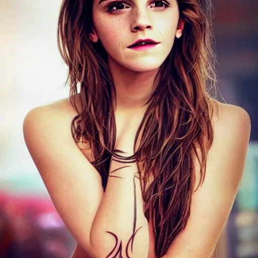 Image similar to emma watson full body tattoo, dope tattoo, hyperrealistic