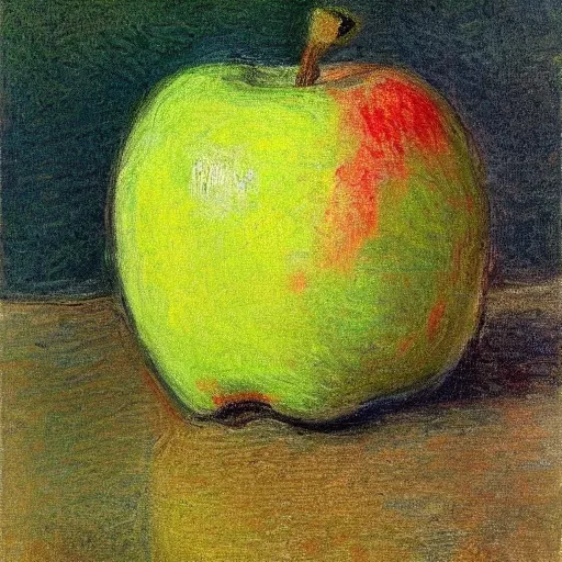 Prompt: high definition portrait of an apple by Claude Monet