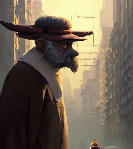 Image similar to Highly detailed portrait of homeless Master shifu, in GTA V, Stephen Bliss, unreal engine, fantasy art by Greg Rutkowski, Loish, Rhads, ferdinand knab, Makoto Shinkai and Lois van baarle, ilya kuvshinov, rossdraws, Tom Bagshaw, global illumination, radiant light, detailed and intricate environment