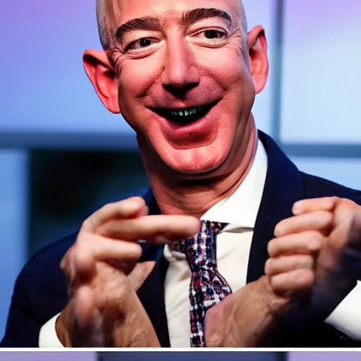 Image similar to Jeff Bezos smoking a joint and getting high, laughing, high quality photo