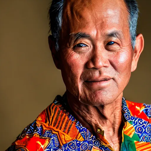 Prompt: A Portrait Photo of Trump wearing batik from Indonesia, award winning photography, sigma 85mm Lens F/1.4, blurred background, perfect faces