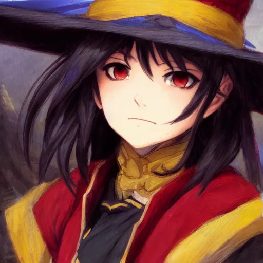 Prompt: megumin from konosuba, closeup portrait art by gaston bussiere