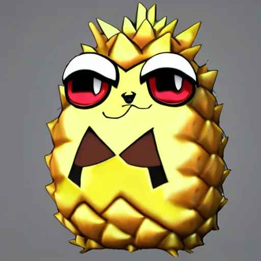 Image similar to a pokemon that looks like a pineapple, pineapple with open mouth ， trending on art station. unreal engine.