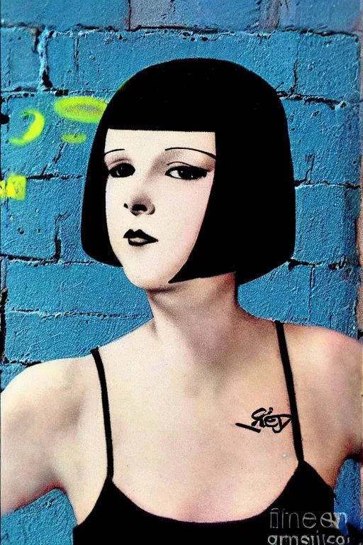 Image similar to graffiti of 2 2 yeard old mary louise brooks, graffiti by zephyr