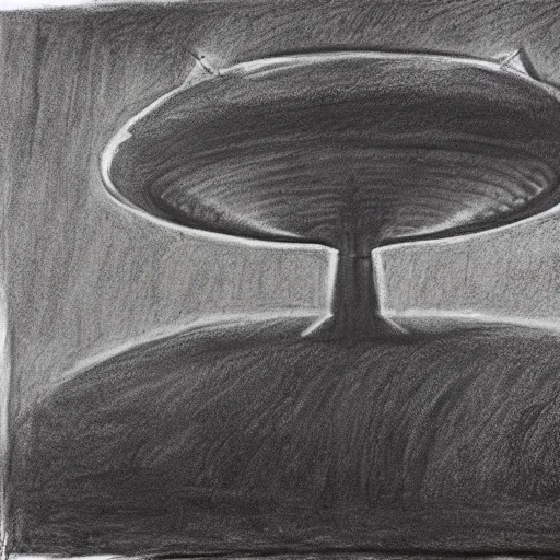 Image similar to Dimension Shift, UFO, reversal of roles, charcoal on paper