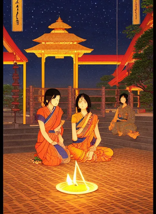 Prompt: an intricate painting diwali celebrations by kawase hasui and makoto shinkai, featured on artstation, pixiv, volumetric lighting, 8 k, highly detailed render, soft glow