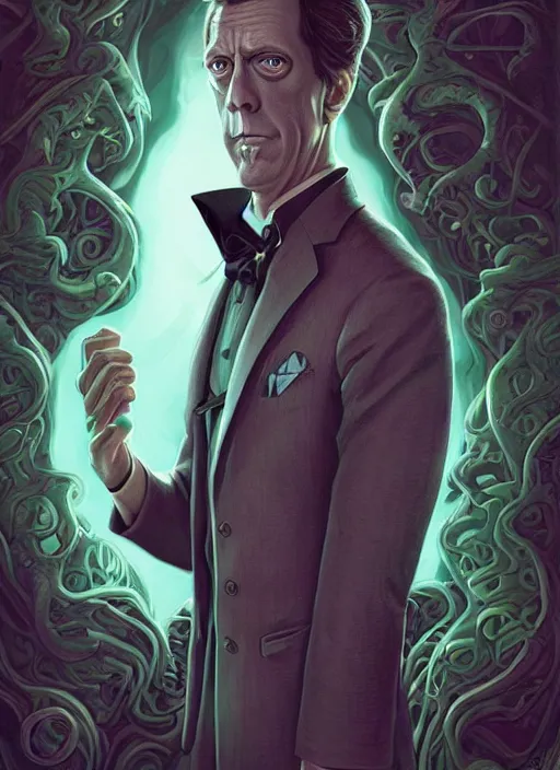 Image similar to lovecraft lovecraftian portrait of hugh laurie, pixar style, by tristan eaton stanley artgerm and tom bagshaw.