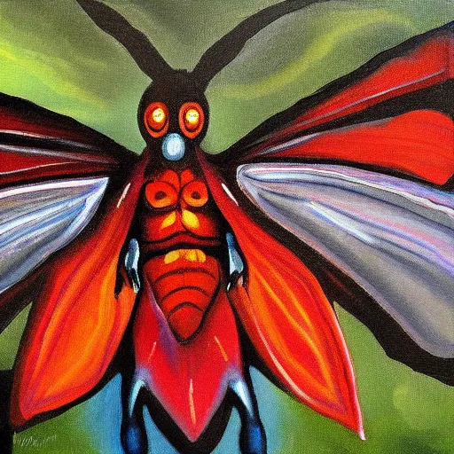 Prompt: the mothman painted by van gosh, colorful, at night