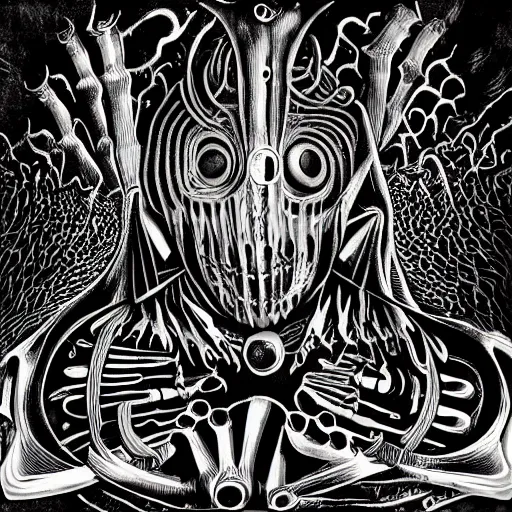 Image similar to post - punk new age album cover, magic, apocalypse, psychonaut, psychedelic, black white pink, magic, giger h. r.