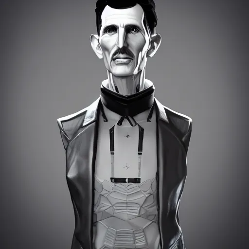 Image similar to 3d render of Nikola Tesla as a Borderlands character, digital art, behance, artstation, unreal render, unreal engine 5, octane