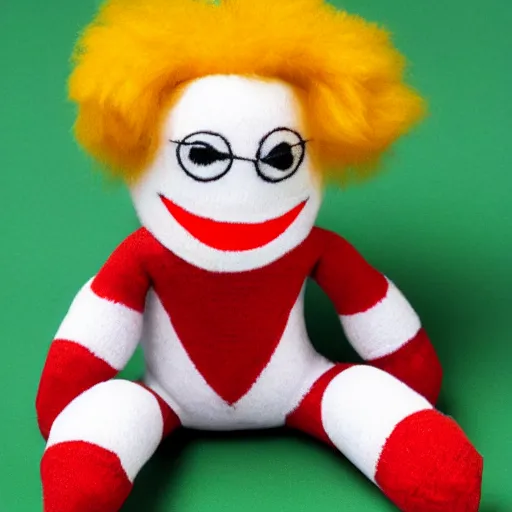 Image similar to Ronald McDonald as a sock monkey