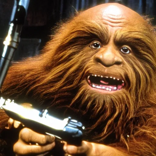 Prompt: Danny Devito as Chewbacca, film still from Return of the Jedi, detailed, 4k