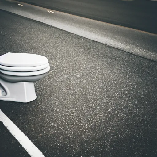 Image similar to toilet bowl in the middle of a road, depth of field