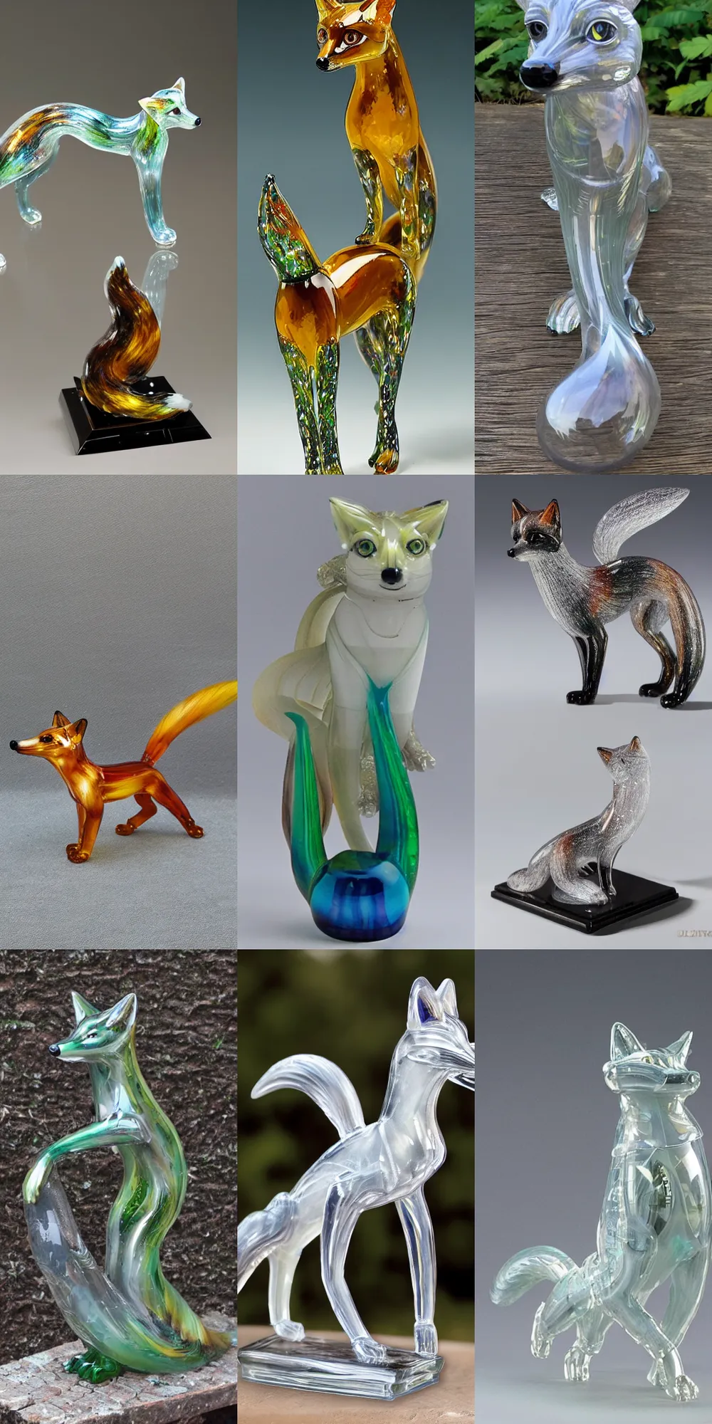 Prompt: a gorgeous glass fox walking along a colonnade, extremely detailed, award winning