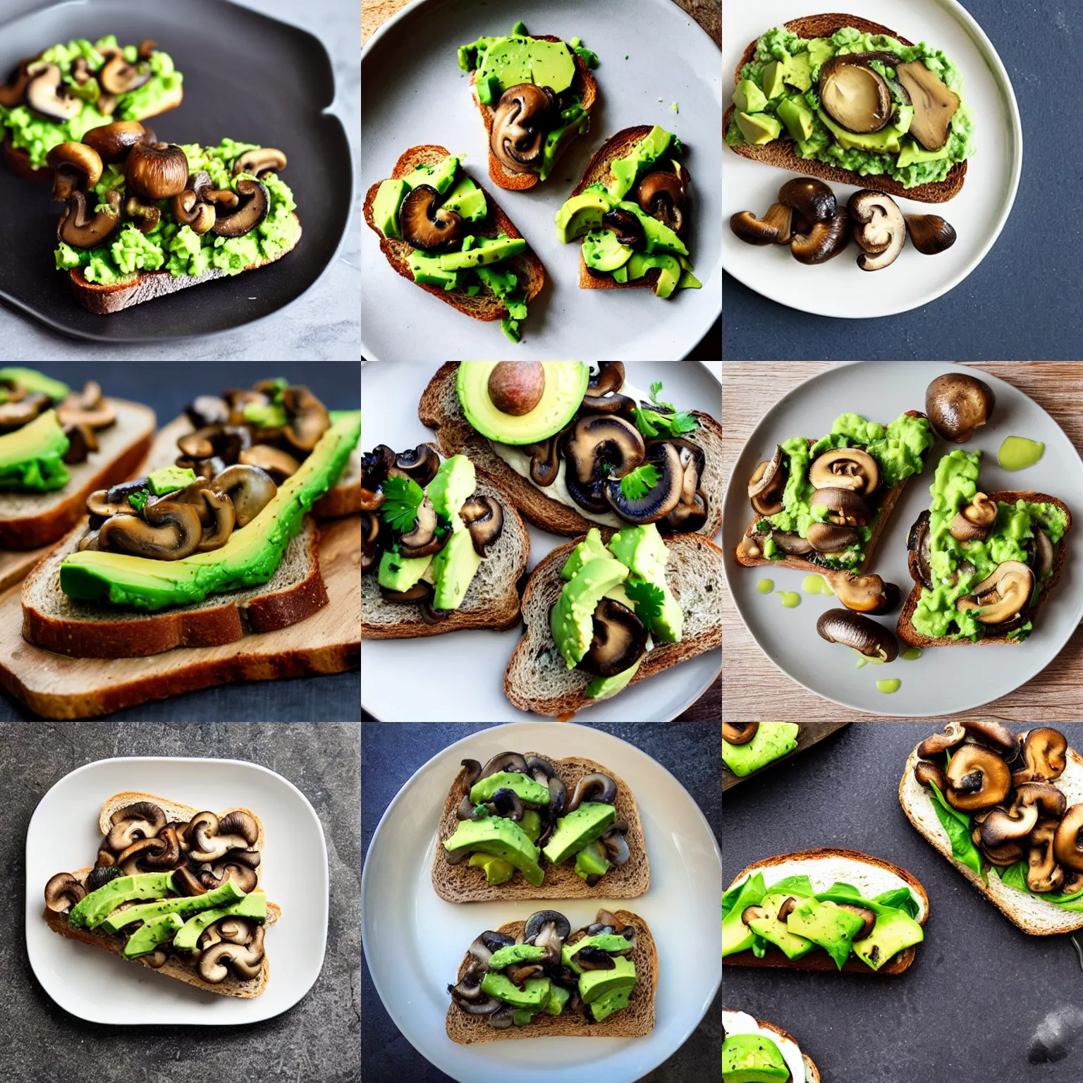 Prompt: mushrooms and avocado on toast