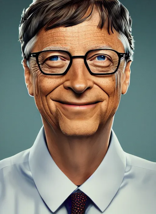 Image similar to bill gates, hyper detailed, digital art, trending in artstation, cinematic lighting, studio quality, smooth render, unreal engine 5 rendered, octane rendered, art style by klimt and nixeu and ian sprigger and wlop and krenz cushart.