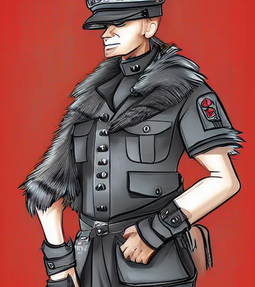 Image similar to expressive stylized master furry artist digital line art painting full body portrait character study of the anthro male anthropomorphic german shepard fursona animal person officer wearing clothes military general uniform