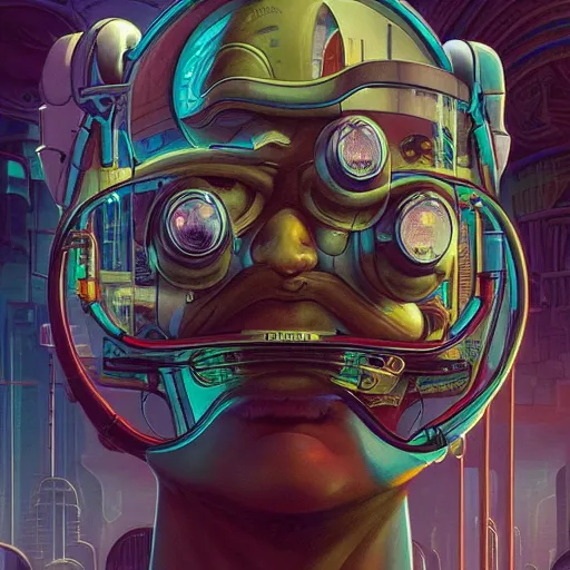 Image similar to akah 0 c 0 k futurama cyberpunk portrait by gaston bussierre and charles vess and james jean and erik jones and rhads, inspired by rick and morty, huge scale, beautiful fine face features, intricate high details, sharp, ultradetailed