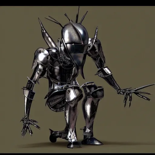 Image similar to A humanoid mosquito, reminiscent of a winged medieval knight. Metal gear solid style.